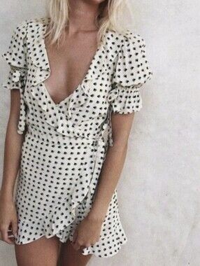 For Love & Lemons White Black Heart Wrap Mini Dress Size Small